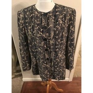 Rena Rowan for Saville women’s Size 16 Blazer Blue Tan Shoulder Pads Floral